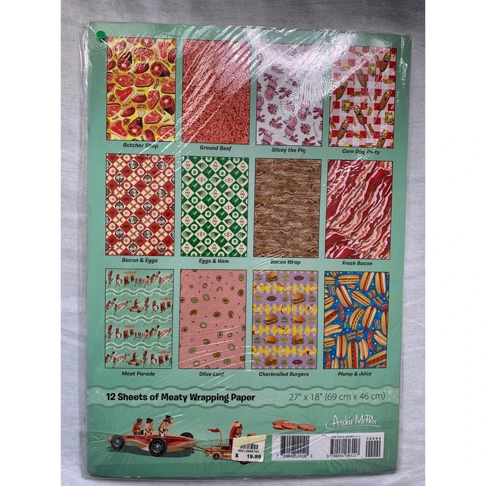 Archie McPhee Meat Parade Wrapping Paper Book 12 Large Sheets Meat Lovers#576